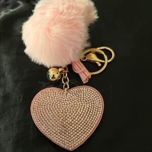 Gold and Pink Heart Key Holder with Pom Pom